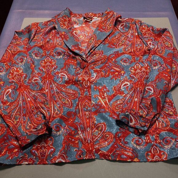 Vintage Pyke LTD Womens 12 Jewel Tone Paisley Pattern Silky feel Long Sleeve - Picture 1 of 7